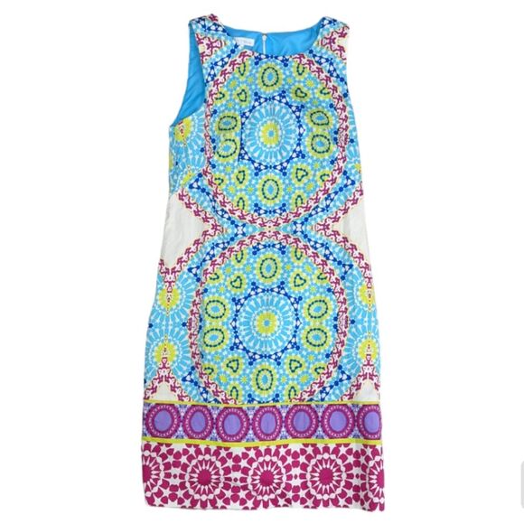 London Times geometric medallion colorful shift dress size small 4 - Picture 1 of 7